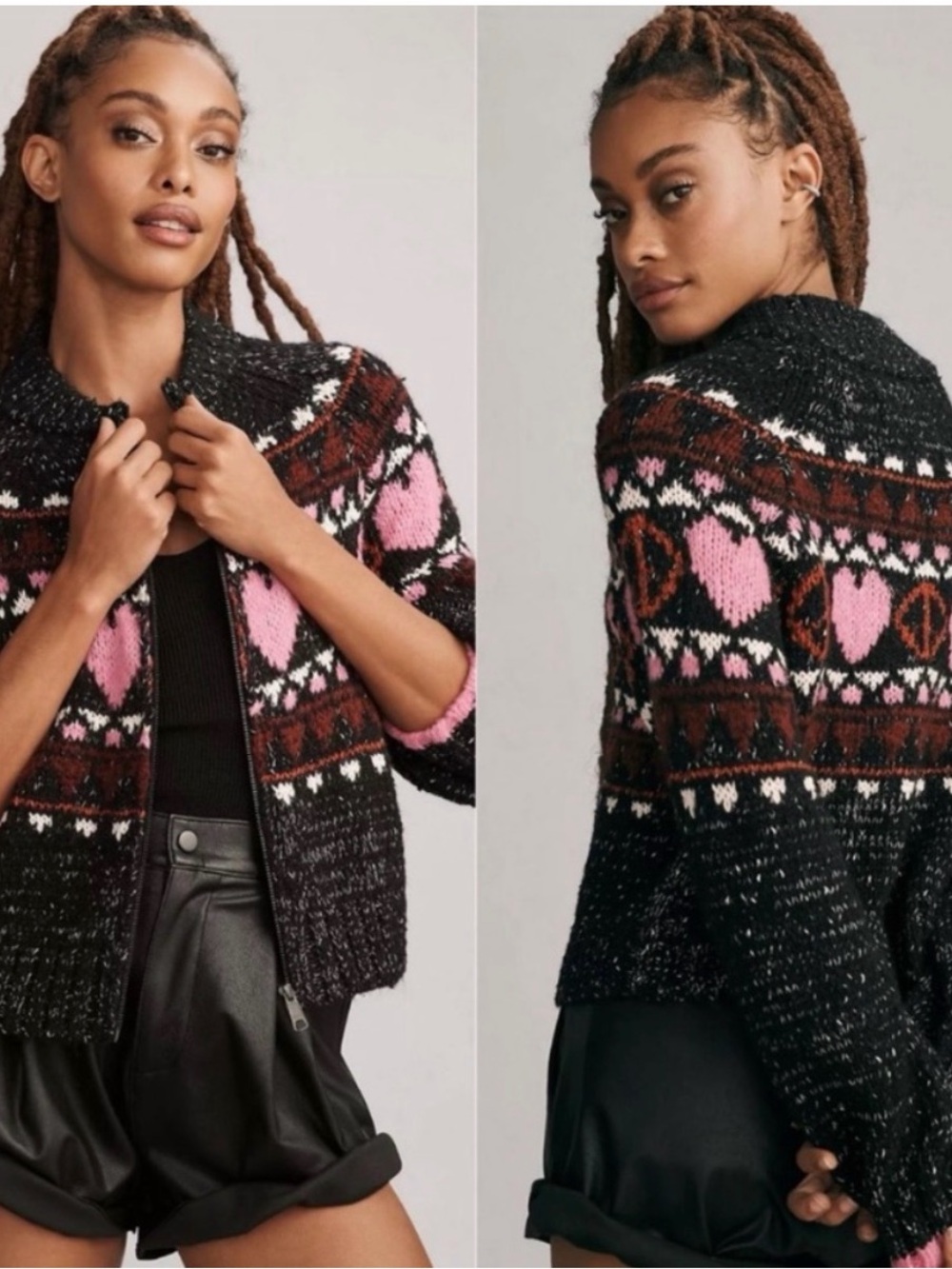 Anthropologie Pilcro Peace Sign Love Icon Zip Cardigan Sweater | XS